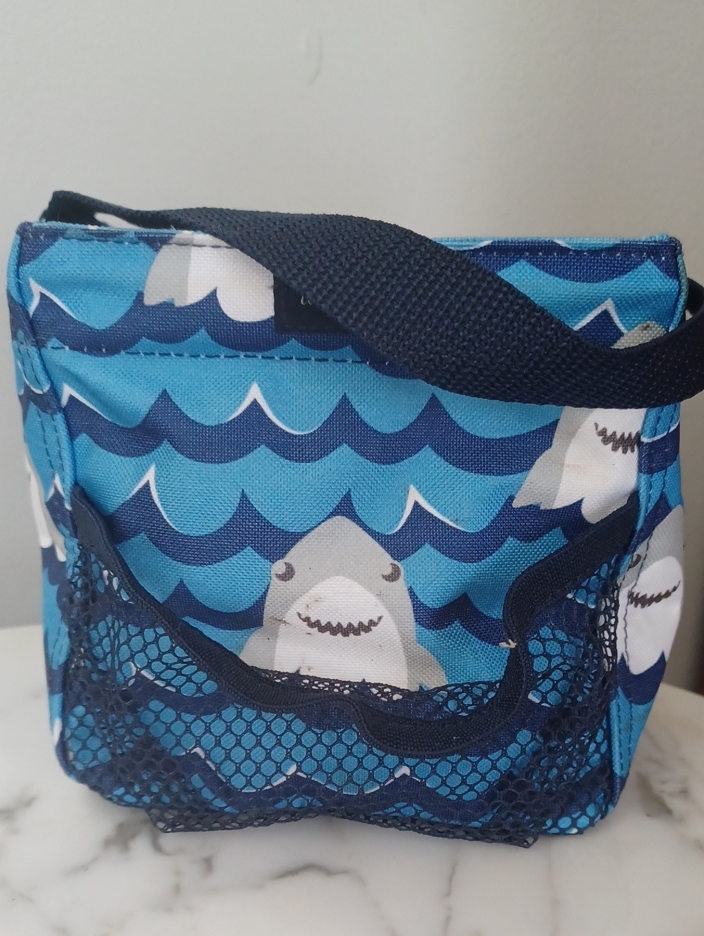 Thirty-one small cube, fold flat storage cube, little carry caddy, shark print